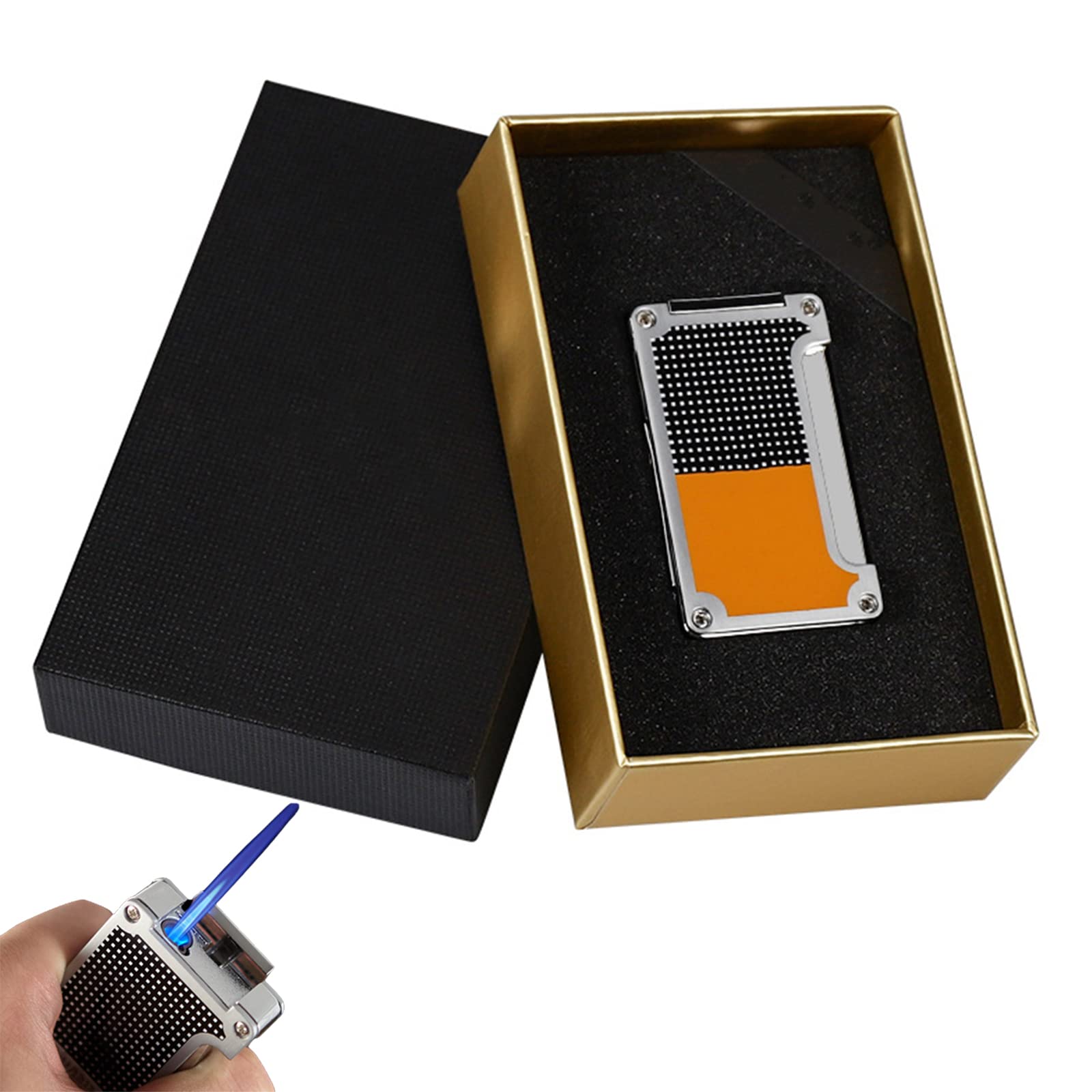 Briquet Torche de Poche Flamme Bleue Briquet Rechargeable et Réglable Briquet à Gaz Butane avec Poinçon Cigare Accessoires Cigare pour Boîte-Cadeau