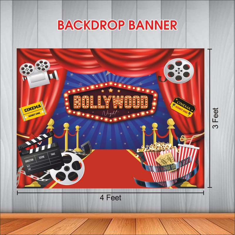 Image of Bollywood Night Backdrop | Movie Night Banner | Bollywood Theme Party Decorations (Pack of 1, Size: 4x3 Feet)