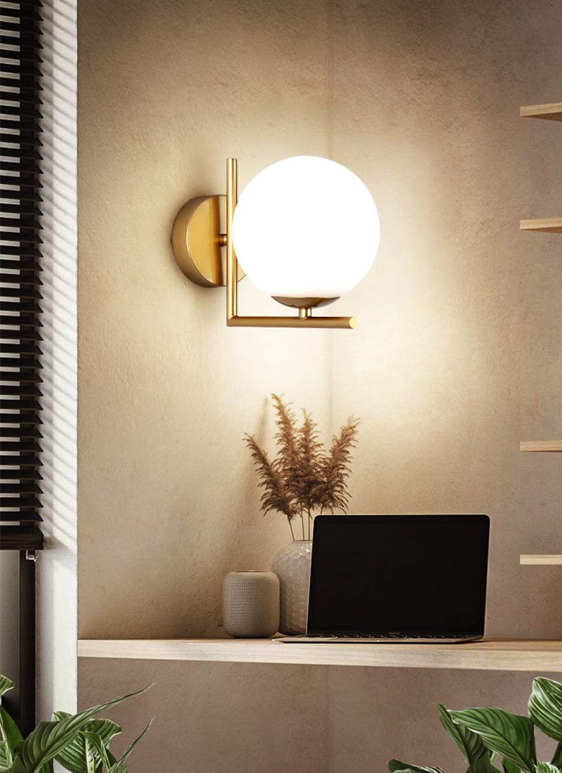 LED Interno Oro Lampada a Muro Sferico Vetro Paralume Illuminazione Moderno Soggiorno Applique da Parete Interni Retro Luci da Parete E27 Montaggio a Parete per Camera da Letto Corridoio (2 Pezzi