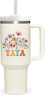 AMZUShome 40 oz Tumbler with Handle for yaya.Mothers Day Tumbler Gifts for yaya.Birthday Anniversary Christmas yaya Gift.yaya Cup yaya Tumblers from Grandchildren.
