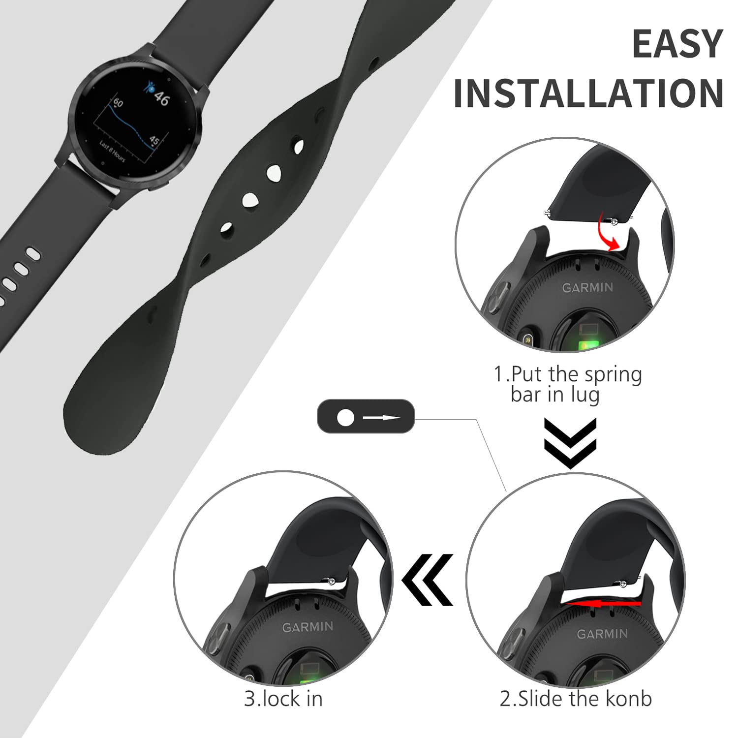 Cinturino In Silicone 18mm Per Garmin Vivoactive 4S, Venu 2S/3S E Fossil Gen 6 - Morbido, Impermeabile, Con Fibbia A Farfalla - VELULYX - 5
