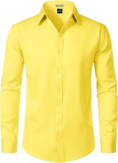 Men's Wrinkle Free Long Sleeve Dress Shirt Business Casual Modern Slim Fit Button Down Shirts for Wedding and Office