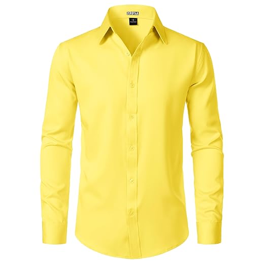 ZEROYAA Camisa social masculina de manga comprida sem rugas, casual, moderna, caimento justo, abotoada, para casamento e escritório