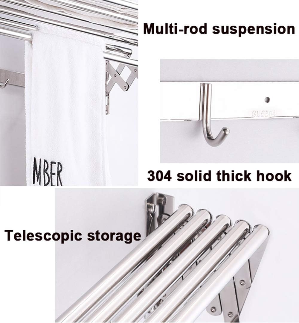 Wall Mounted Expandable Drying Rack with Stainless Steel Hooks Foldable 50 Cm Indoor/Outdoor Use Space Saving Laundry Solution Silver Color