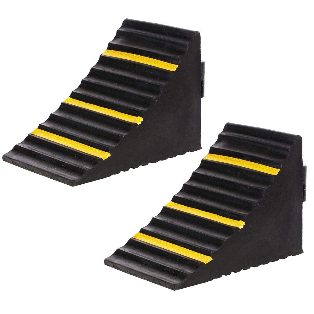Bakaji Set 2 Cunei Fermaruota in Gomma Dura di Ebanite Ferma Ruota Ruote Pneumatici con Superficie Antiscivolo Strisce Catarifrangenti e Manico per Trasporto Dimensione 25 x 15 x 19 cm