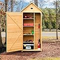 Goplus Wooden Storage Shed, Outdoor Storage Cabinet with 4 Shelves and Pitched Galvanized Sheet Roof, Lockable Garden Shed, Outside Tool Shed for Patio Yard Lawn