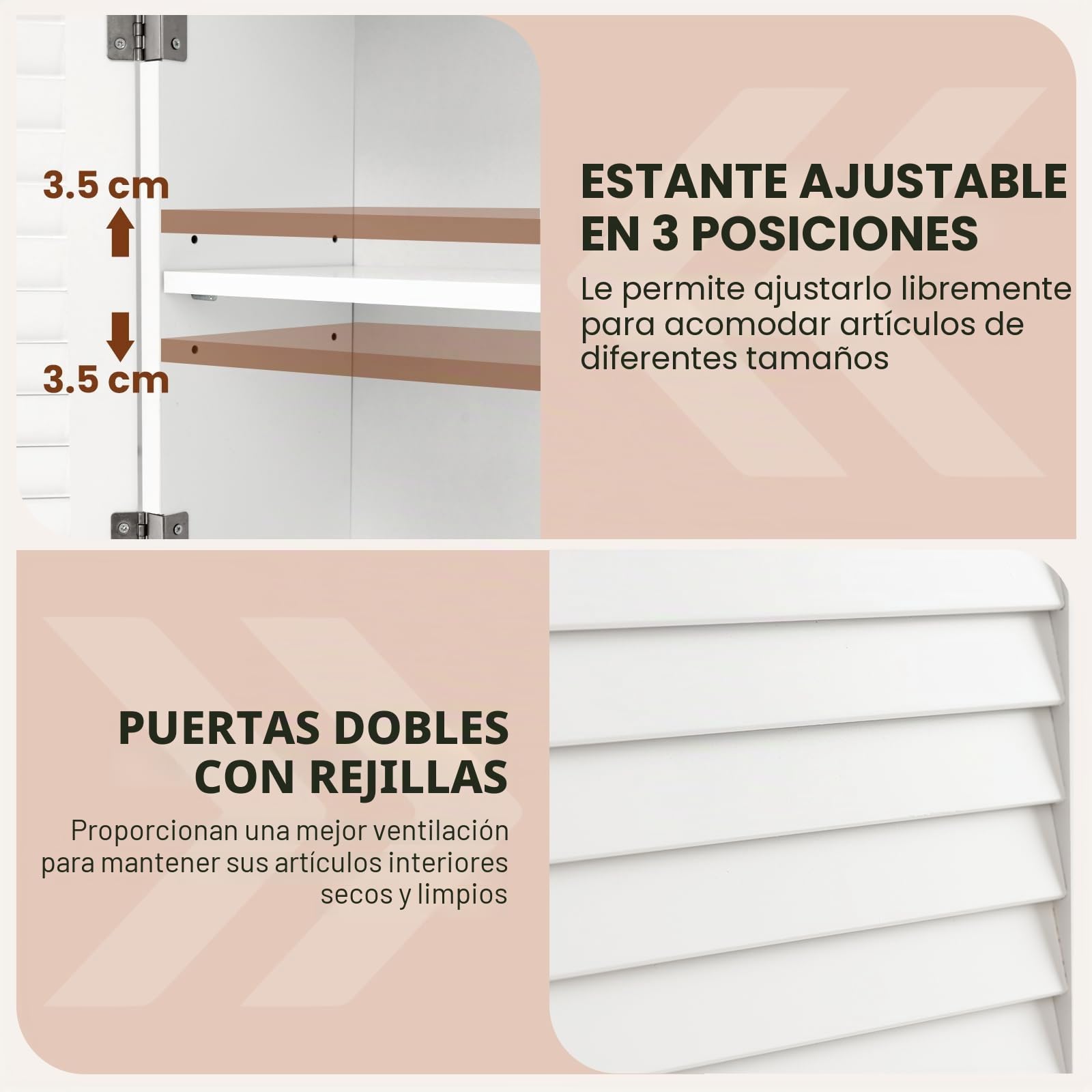 GIANTEX Armario de Pared para Baño, Armario Colgante de Madera con 2 Puertas Persianas, 3 Estantes y 1 Toallero, 60 x 22 x 75 cm, Mueble de Almacenamiento para Baño, Comedor, Entrada (Blanco)