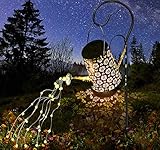 Solar Gießkanne Lichter LED Außen SolarLaterne Lampe draussen lichterketten für aussen Garten Fairy Duschlicht Gartendeko Solar IP65 Wasserdicht Solarlampen Metall Vintage Solarleuchten (Mit Ständer)
