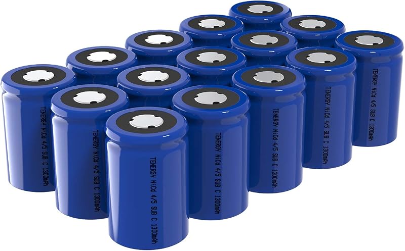 Tenergy 4/5 SubC 1.2 Volts 1300mAh NiCD Rechargeable Batteries, 15 Pack