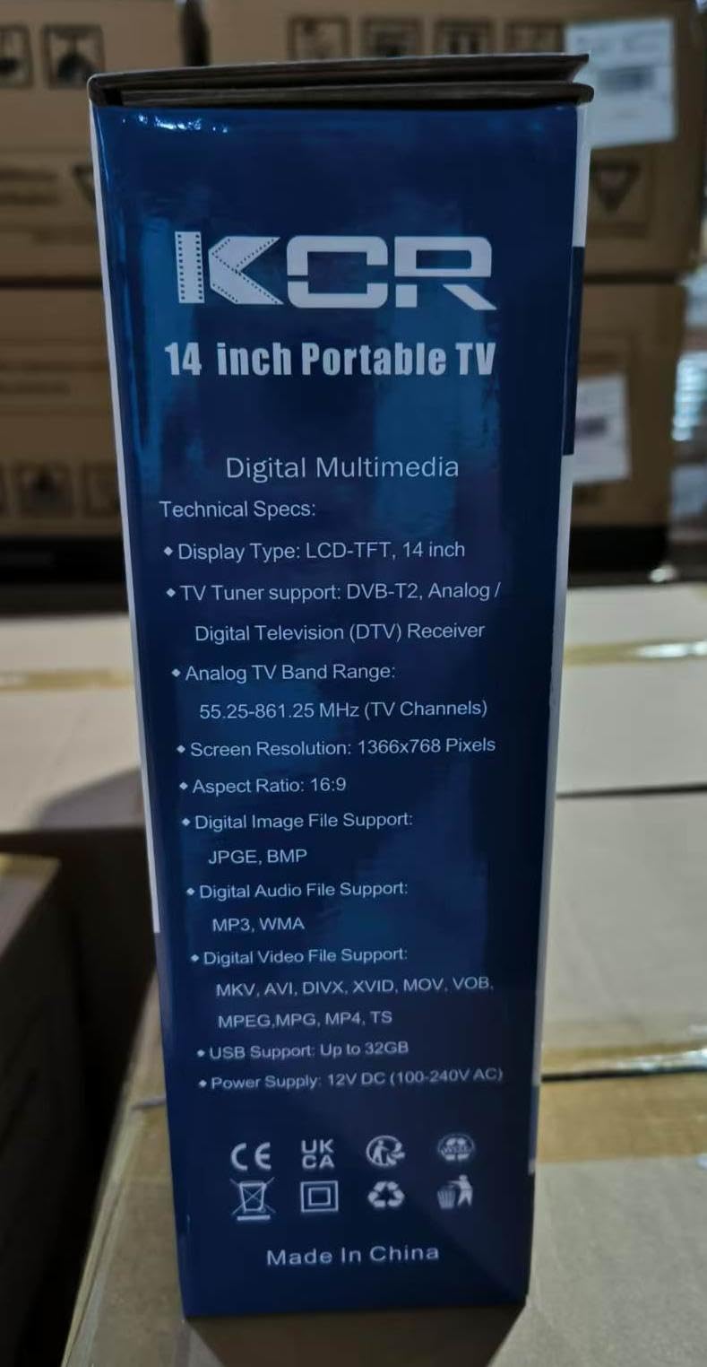 KCR Lecteur DVD portable 15,6 pouces écran LED DVB-T2 batterie rechargeable USB HDMI AV audio