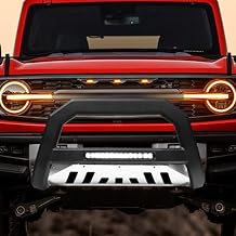 7422445719720 Compatible with 2021-2024 Ford Bronco Matte Black AVT Style Aluminum LED Light Bull Bar Guard with Skid Plate