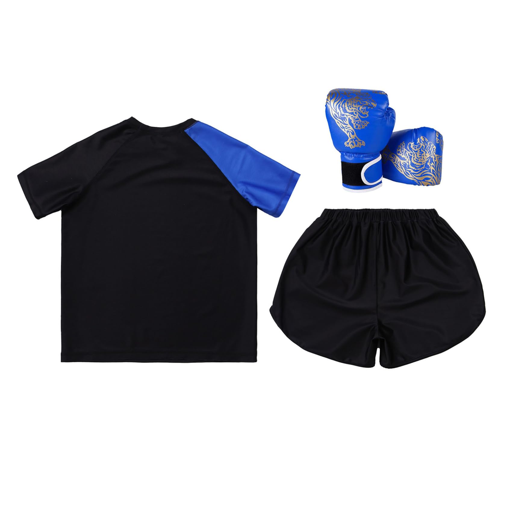 Conjunto de traje de boxeo para niño y niño, camiseta + pantalones cortos + guantes de boxeo Muay Thai MMA Kickboxing