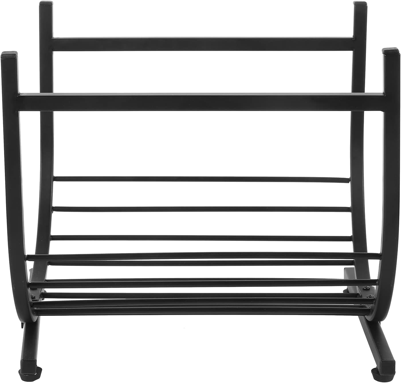 MyGift Industrial Firewood Rack - Matte Black Metal Freestanding U-Shape Log Holder - Compact Fireplace Storage Elevated Fire Wood Caddy
