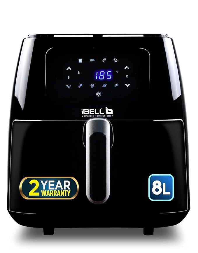 iBELL IBLAF80M Air Fryer 8 Litre, 1800W, 7 Cooking Presets, Detachable Fryer Basket, Smart Rapid Air Technology, Timer Function, Auto-off & Adjustable Temperature Control (Black)