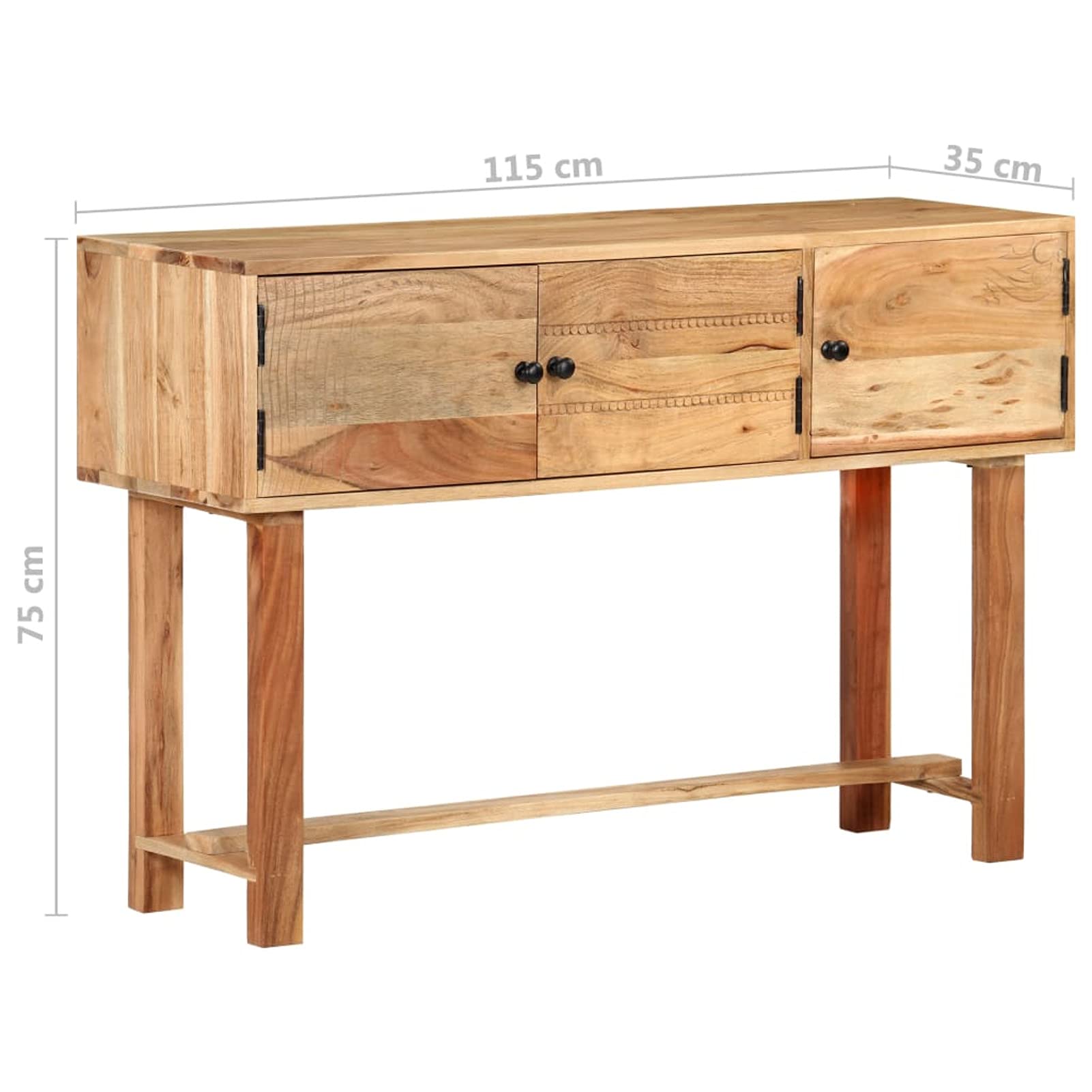 Homgoday Kredens 115 x 35 x 75 cm z litego drewna akacjowego, szafka kredensowa, szafka podłogowa, meble biurowe, szafka nocna do sypialni, szafka nocna do sypialni