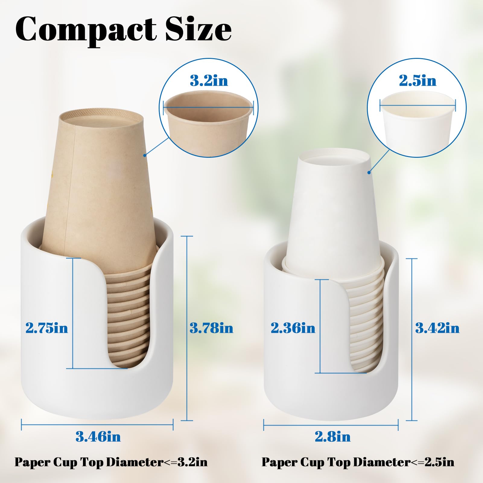 Set di Dispenser per Tazze da Bagno in Ceramica 85ml + 296ml con Porta Tazze di Carta Monouso per Bagno, Portadischi di Cotone, Elementi Essenziali per Bagno degli Ospiti (Set di 2 Bianchi)