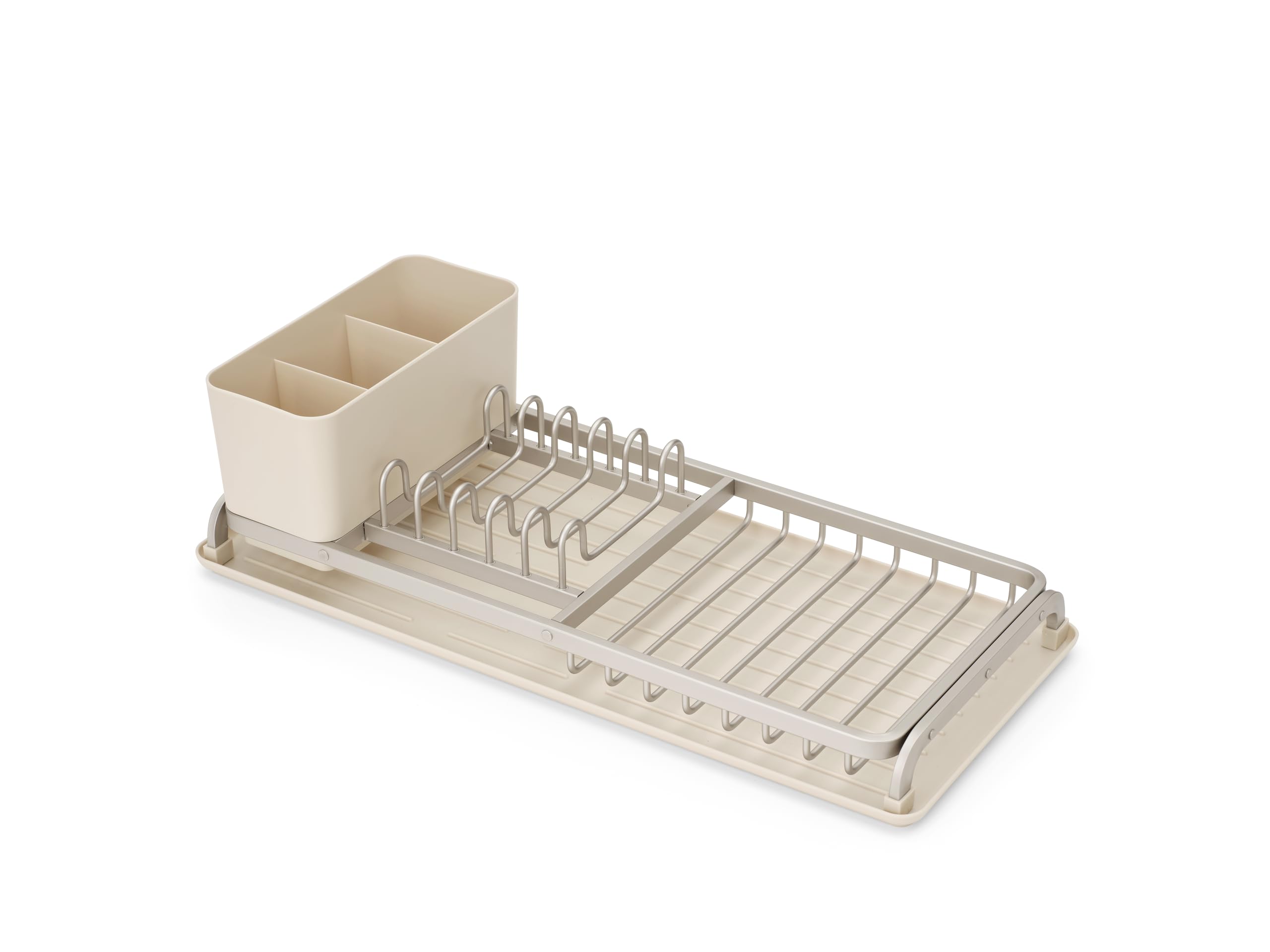 Brabantia SinkSide Compact Dish Drying Rack (Soft Beige), Space-Saving Organiser with Removable Cutlery Basket, Versatile Sink Drainer for Dishes and Kitchen Accessories