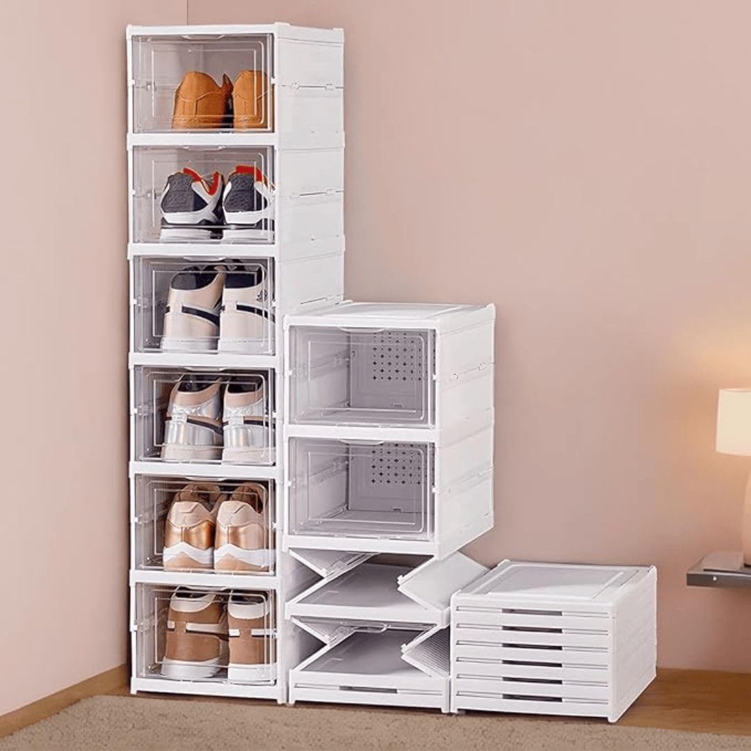 Homeness 5-Layer Foldable Shoe Organizer Storage Box/Collapsible Shoe Rack/Foldable Closet for Living Room,Study, Bathroom/Storage Organizer for Shoe Boots,Slippers,Sneakers,Books-Aliens(White) (5)-image-47