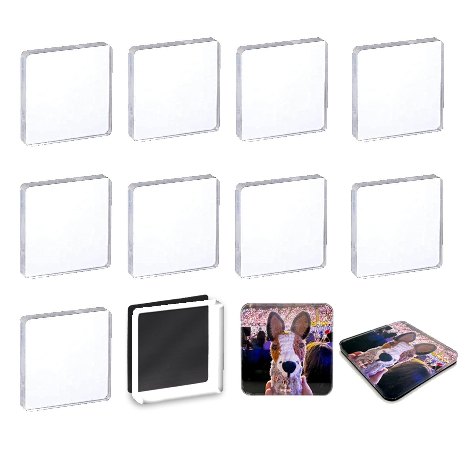 InfiniteSub - 45pcs Blank Acrylic Fridge Magnets, 2" x 2" Personal DIY Decorative Refrigerator Magnets Kits, for Crafts Home Office Locker Party Gift Kids