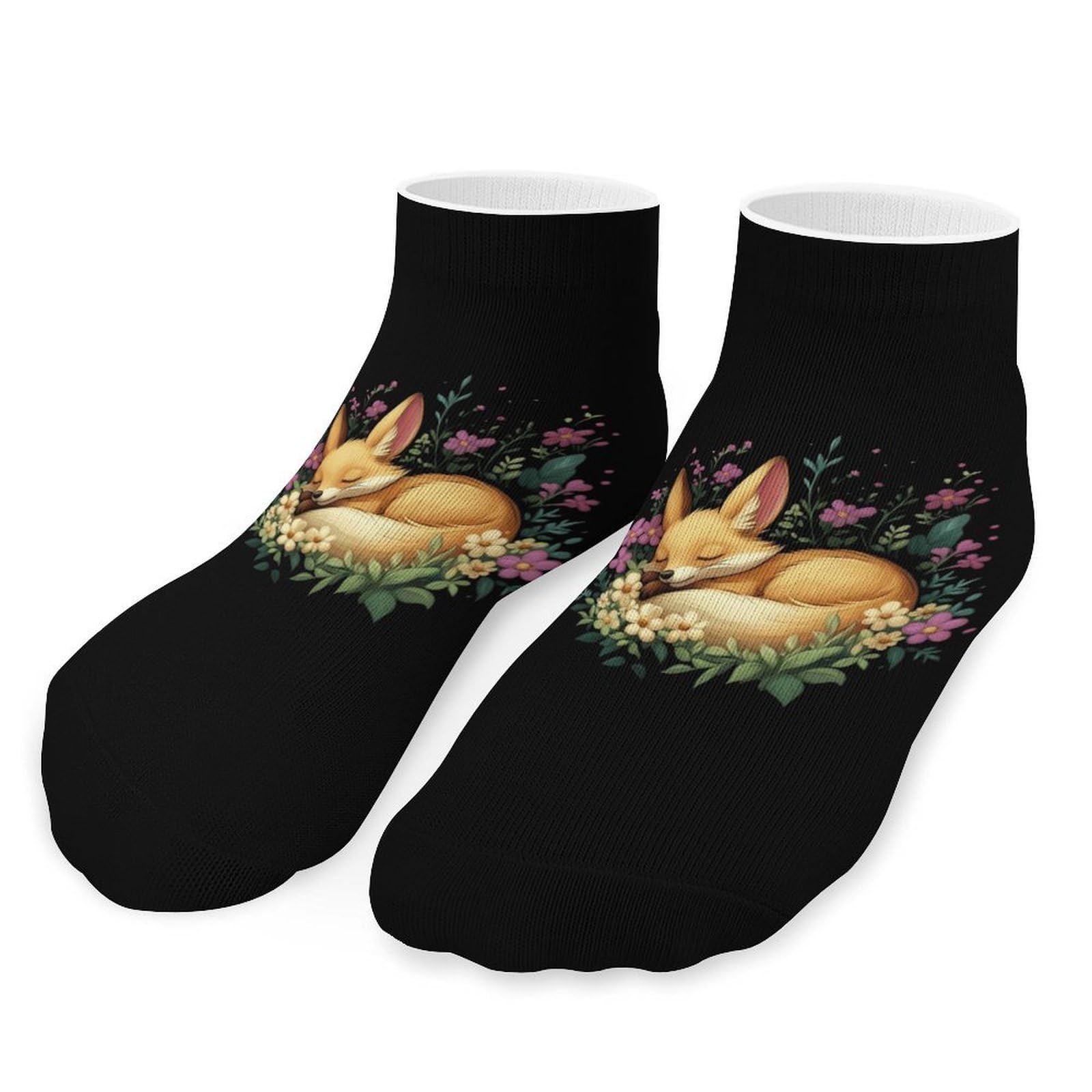 asbwuo Sleeping Fennec Fox No Show Socks for Men And Women Low Cut Athletic Sport Sock