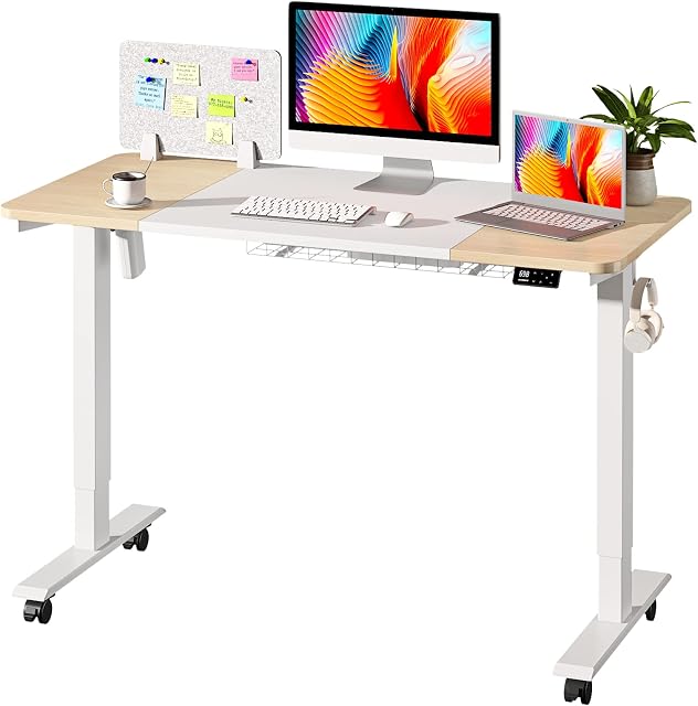 MAIDeSITe Electric Standing Desk Height Adjustable Standing Desk Sit Stand Desk with Memory Control and Anti-Collision Technology for Home Working(120 * 60cm,Black Frame+ Oak Desktop)