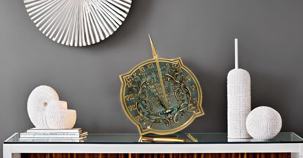 Happiness Garden Sundial, Solid Brass with Verdigris Highlights, 10-Inch Diameter