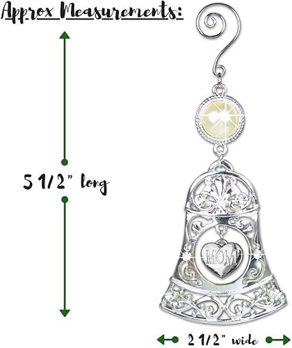 Miniatura 2 de Adorno de campana de filigrana plateada con dije de corazón grabado para mamá, gancho decorativo en S con perla incluida, acentuado con cristales de