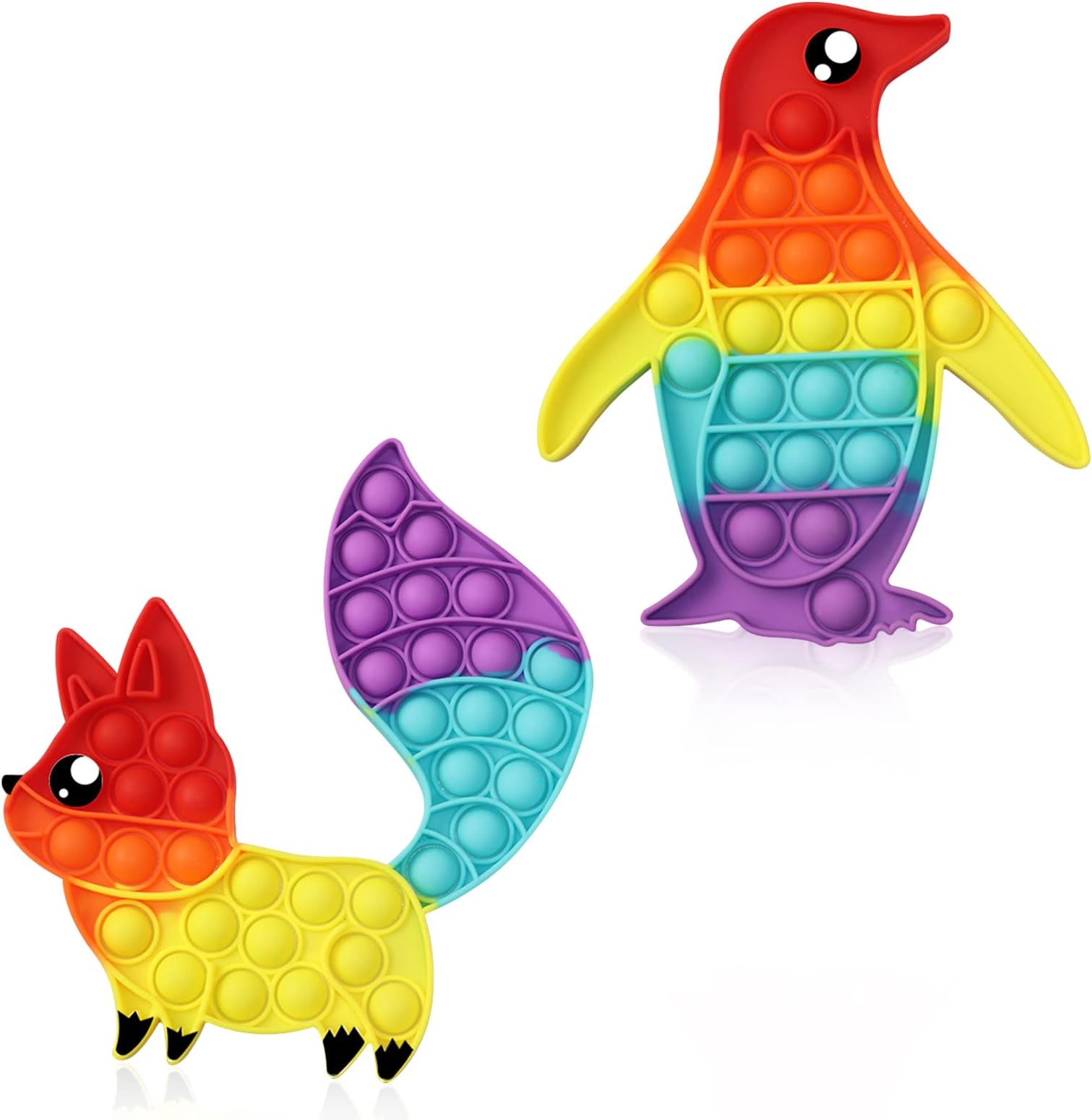 OCACA Pop it Fidget Toys, Fidget Pop Toys Push It Pop Bubble Sensory Toys to Relieve Stress and Anxiety for Special School Supplies, Children and Adults, 2 Packs (Penguin + Fox)