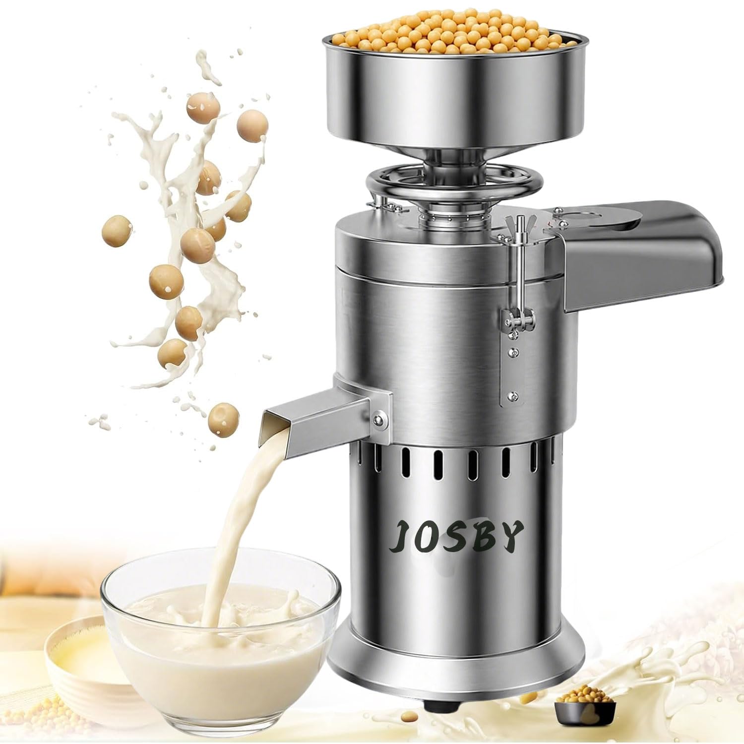 JOSBY 50kg/h Electric Soybean Grinder, 1100w Stainless Steel Soy Milk Machine, 2800rpm Speed, 100-mesh Filter Wet Bean Grinder With Adjustable Texture, For Soy Milk, Tofu & Small Business Use