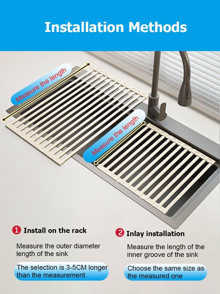 Escurridor de Platos Enrollable y Extensible de Acero Inoxidable 304 de 32-60 cm, Plegable, Antideslizante y Resistente al Calor para la Cocina.