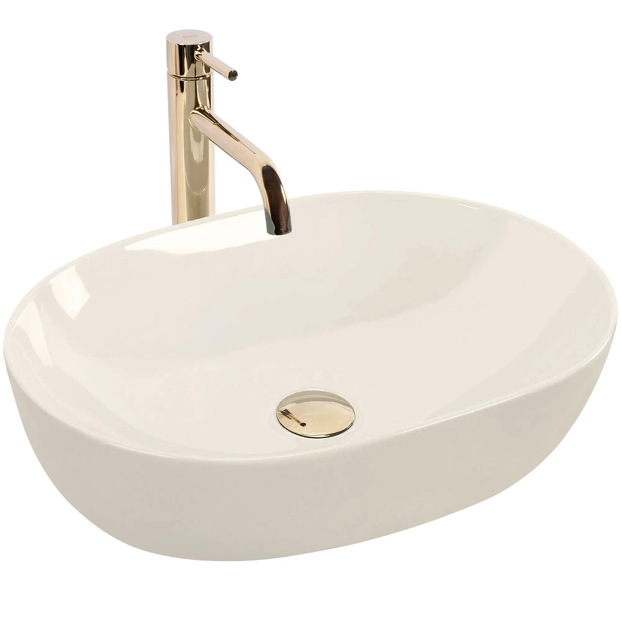 Rea - Lavabo Da Appoggio Lisa Shiny In Ceramica,Bianco, Ovale 49X35X14cm