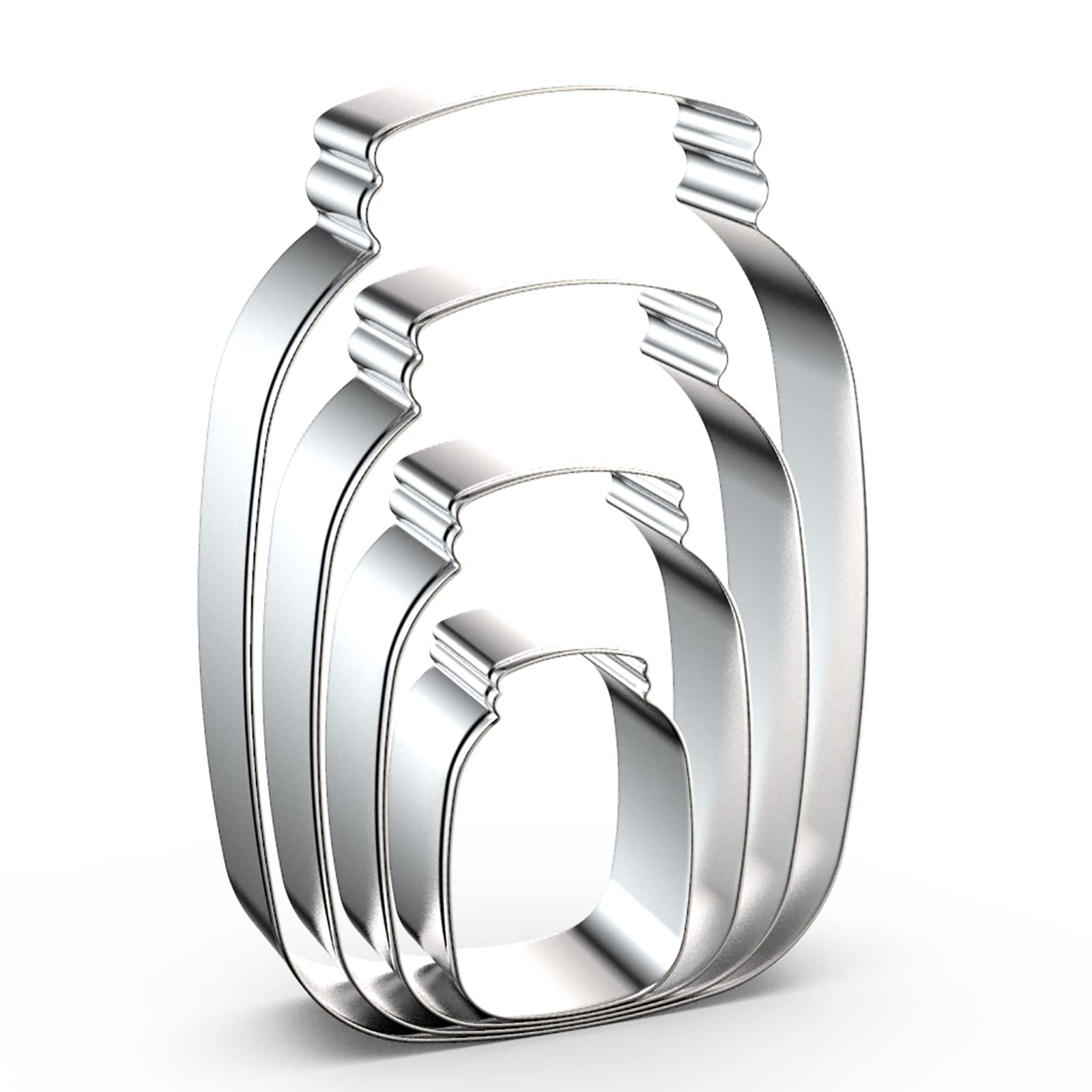 Mason Jar Cookie Cutter Set - 5", 4", 3", 2" - 4 Piece Milk Bottle Cookie Cutters Shapes Biscuit Molds - Stainless Steel