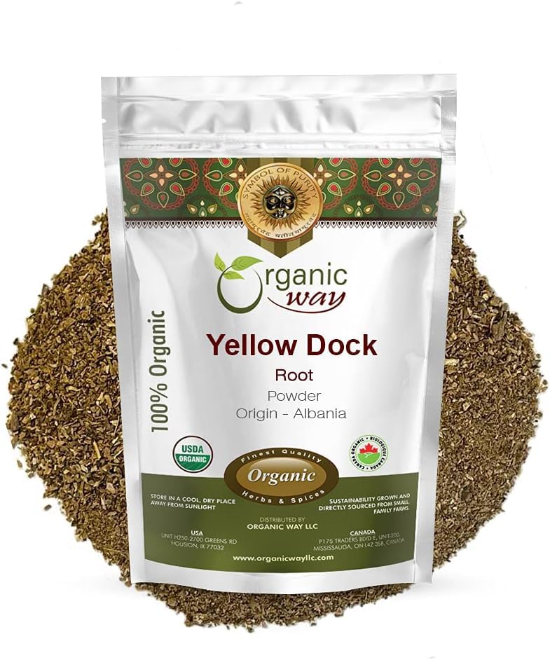 Organic Way Yellow Dock Root Powder (Rumex crispus) - European Wild-Harvest | Organic & Kosher Certified | Vegan, Non GMO & Gluten Free | USDA