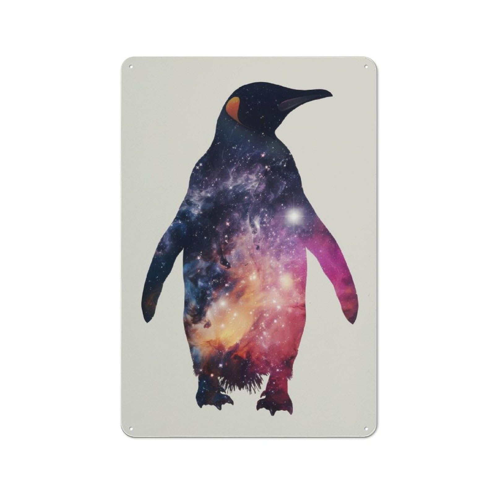 Junmoney Penguin Silhouette Galaxy Metal Sign 30X20cm With For Hallway Wall, Vintage Decor, For Garage, Workshop And Man Cave Decoration