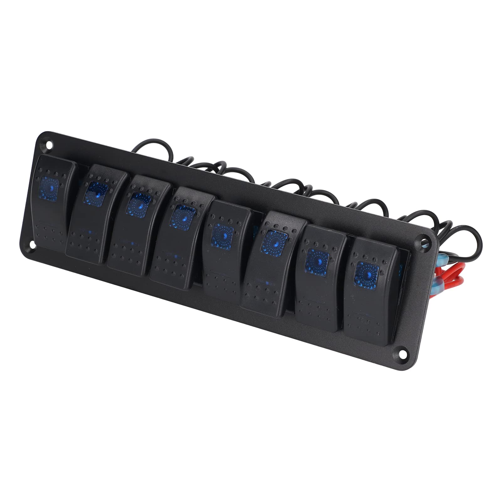Pannello interruttori a bilanciere a 8 gruppi Interruttore on/off retroilluminato a LED Protezione sovraccarico impermeabile Precavo per auto RV Bus Marine Boat (Blu)