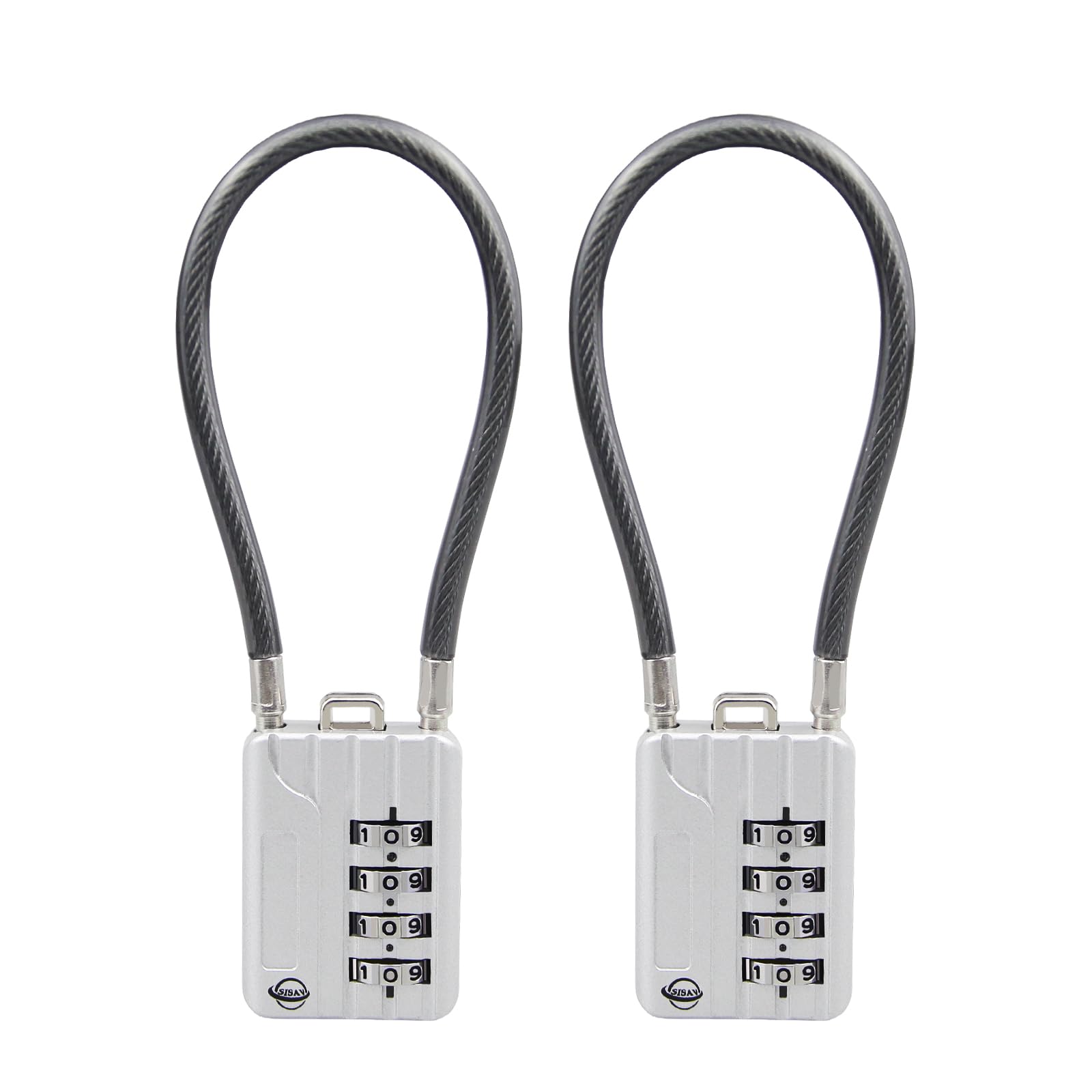 4 Digit Cable Combination Lock 7.1 inches Bold Cable for School Gym Locker,Helmet,Filing Cabinets,Toolbox,Luggage Suitcase,knapsack,Silver 2Pack