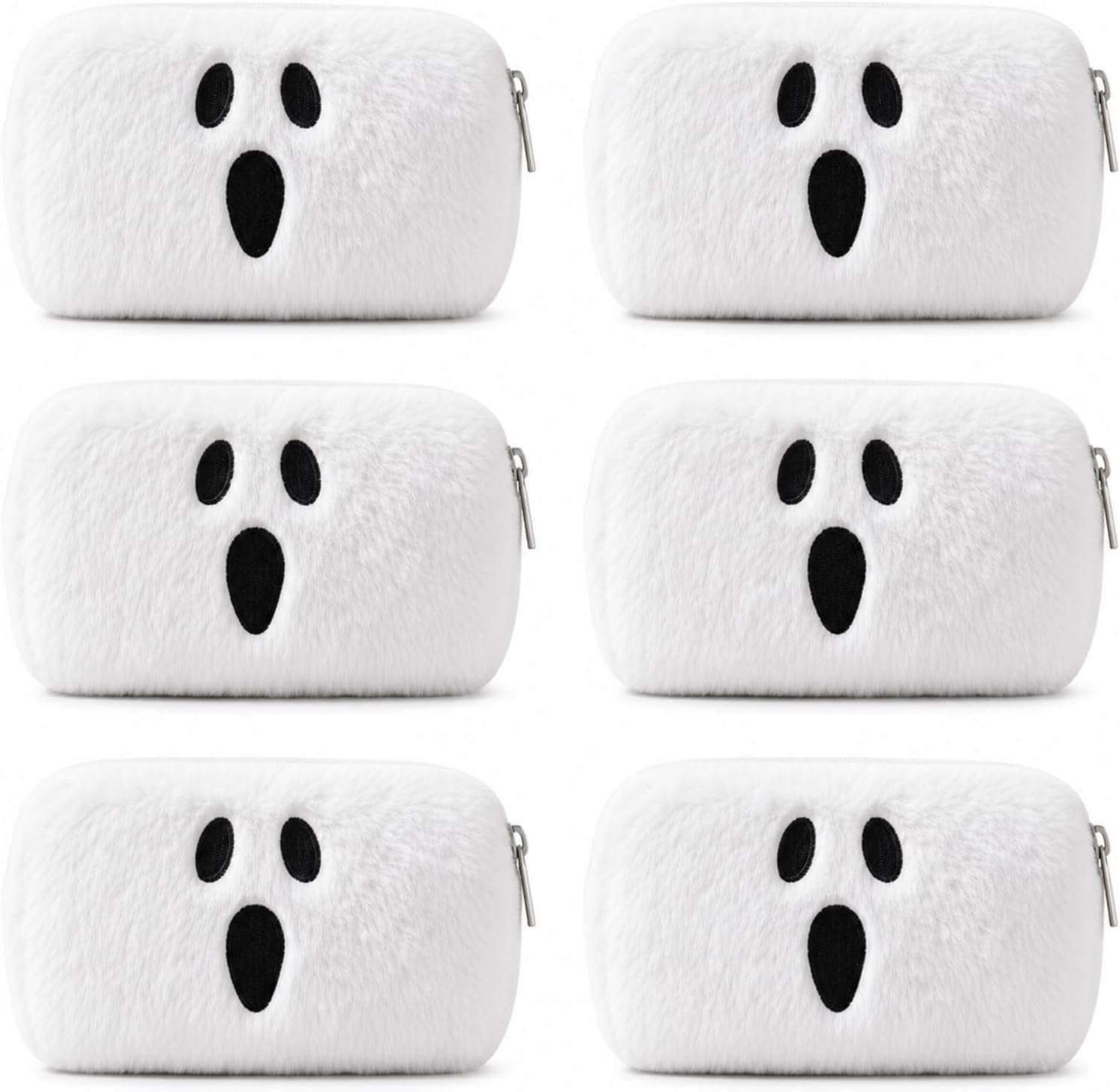6 Pcs Halloween Fuzzy Ghost Makeup Bags for Women Cute Spooky Gifts