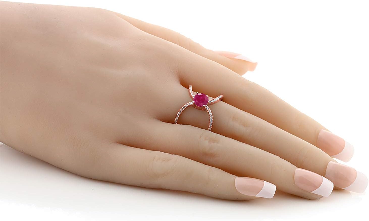 Gem Stone King 1.58 Cttw Round Red Ruby 18K Rose Gold Plated Silver Curvy Cross Ring for Women