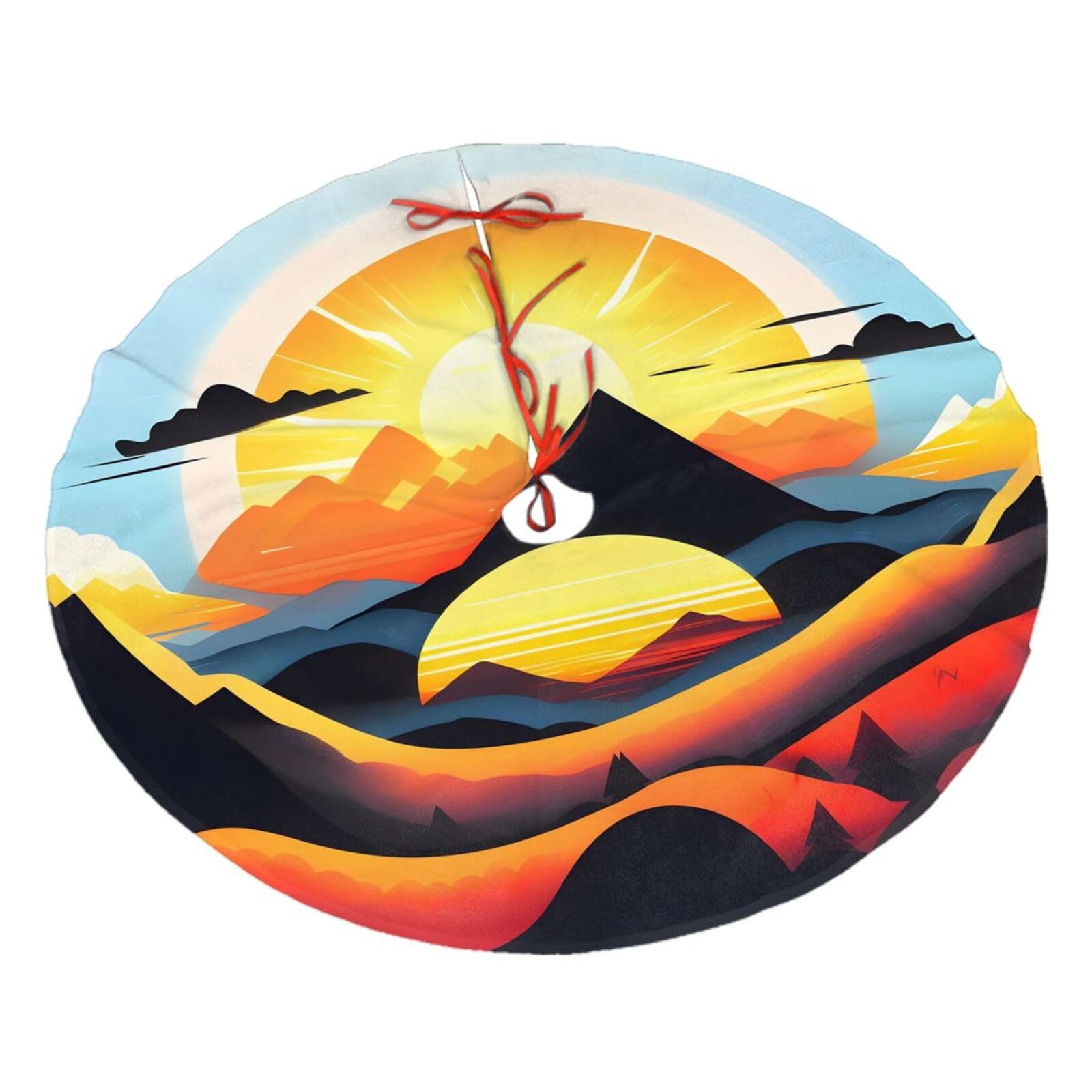 Sunrise Mountain Printed Christmas Tree Skirt Christmas Plush Tree Skirt 48 inches (About 112.2 cm) Christmas