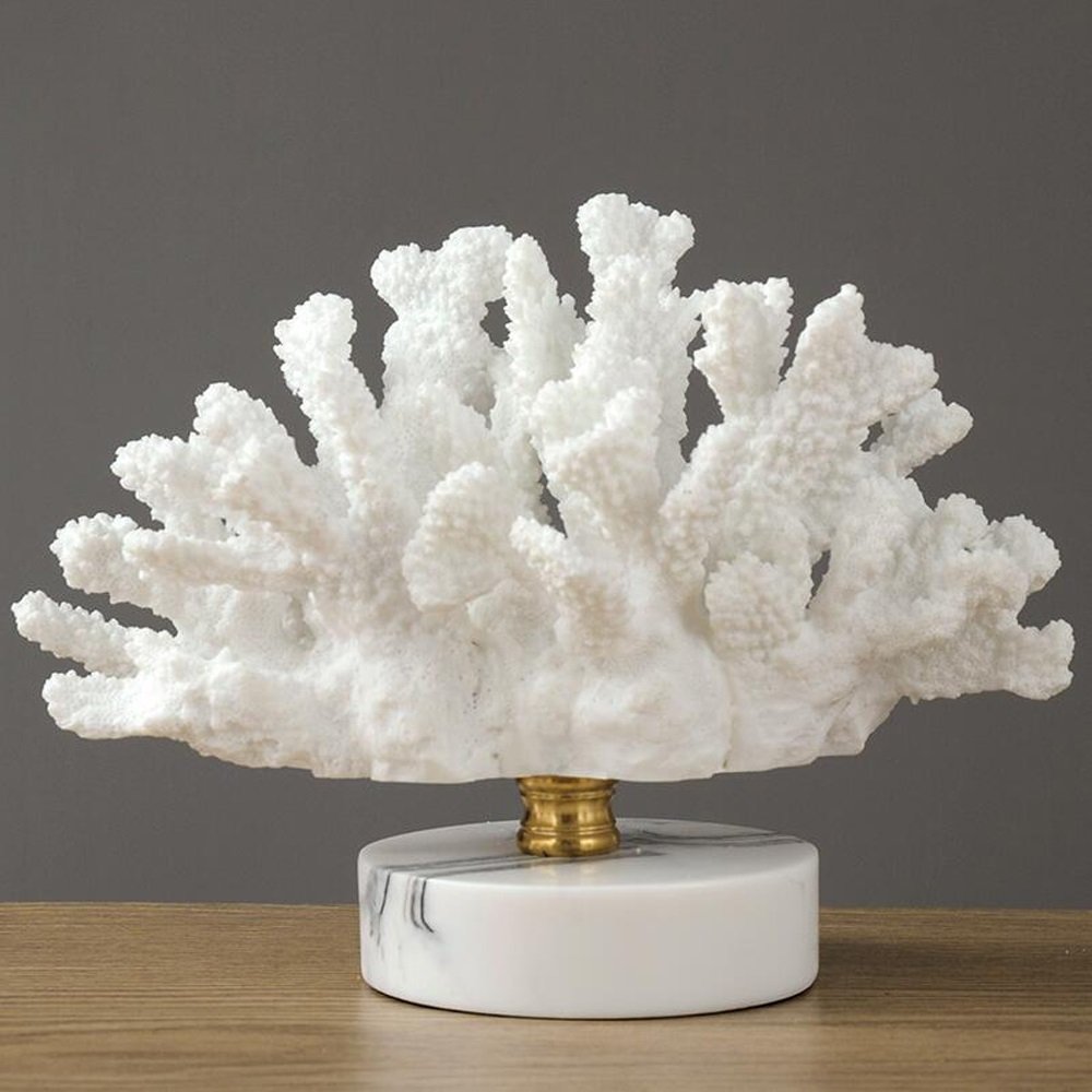 Sculptures Nordic Mediterranean Resin White Coral Home Decorations Creative Bedroom Living Room Coffee Shop Fashion Crafts Decorations (Size : 23 * 12 * 16.5CM)