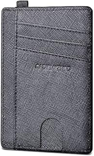 GADIEMKENSD Credit Card Holder RFID Blocking Genuine Leather Slim Card Wallet Compact Size Card Cases for Women Men Keychain Wallet with D Shackle Llaveros De Hombre Exemption Card Set Apple Green