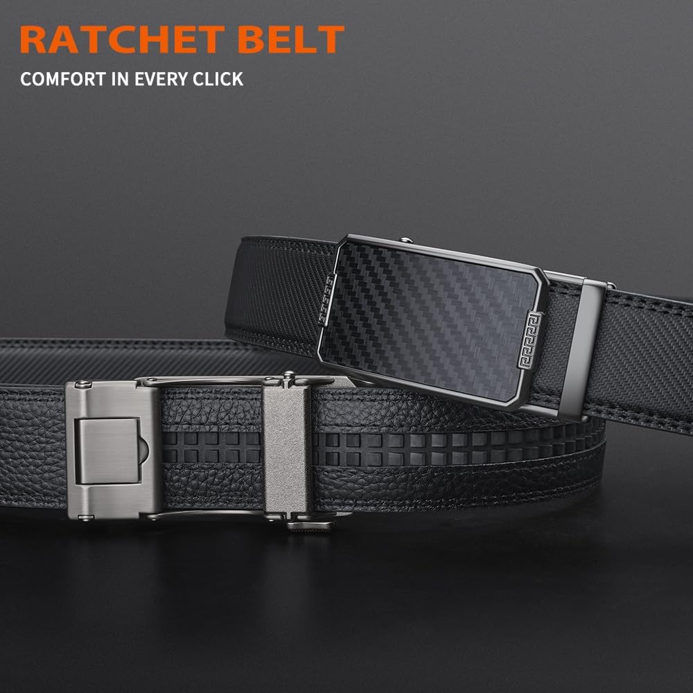 VANNANBA Leather Belts for Men Automatic Buckle Casual Work Dress ratchet Belt with Gift Box - Image 2