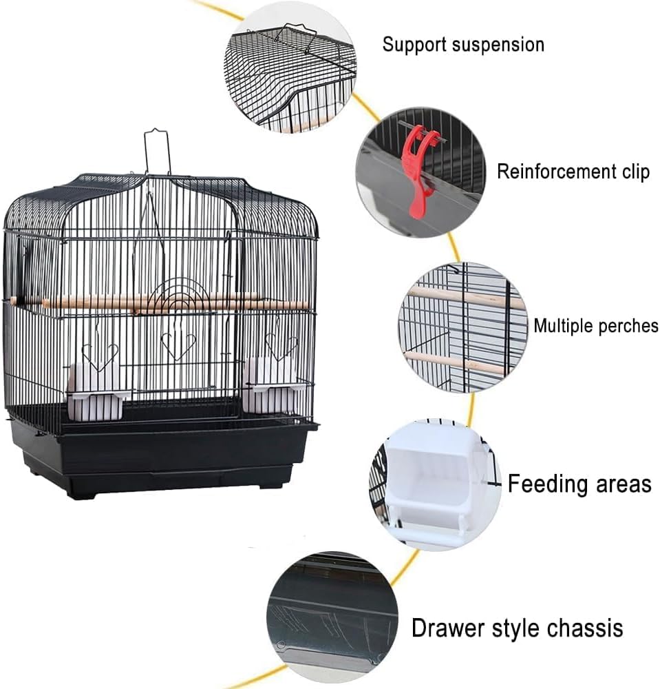 GarveeHome Small Bird Cage with Wheels, Parakeet Cage, Bird Carrier for Parakeets, Canaries, Lovebirds, Small Quaker, Cockatiels, Budgie, Green Cheek (20in Blcak)