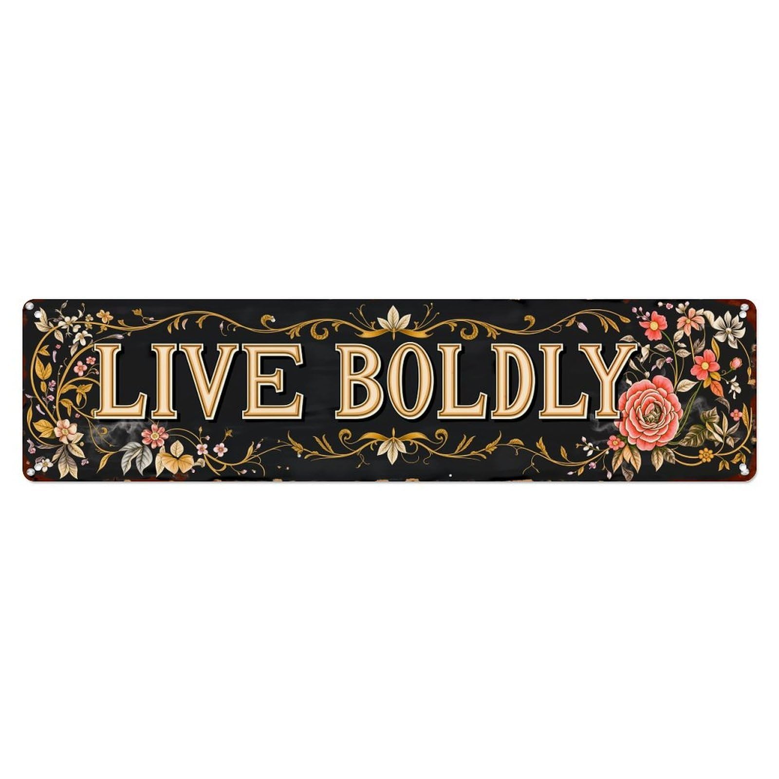 Floral Vine Gold Lettering Pattern Metal Tin Sign Plaque