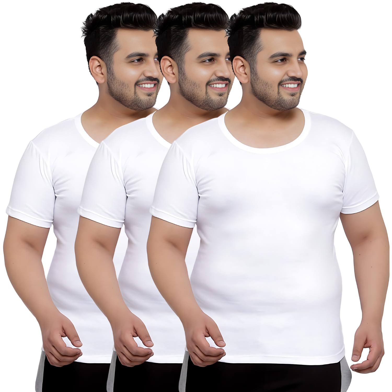 Mens Plus Size Vest - Cotton Men Half Sleeve Round Neck Vest - Modern White Baniyan for Men-image-36