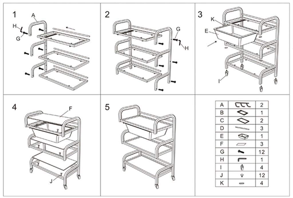 Carrello multiuso a 3 ripiani con ripiani in vetro, carrello portaoggetti multifunzione per salone, ufficio, cucina