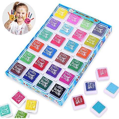 Ink Pad Set, 24 Colours Fingerprint Rainbow Color Craft Ink Pad Set, Fingerprint Stamp Ink Pad Non-Toxic for Rubber Art Craft Stamp Card, Rubber Stamps, Paper Scrapbooking and Wood Fabric Cover