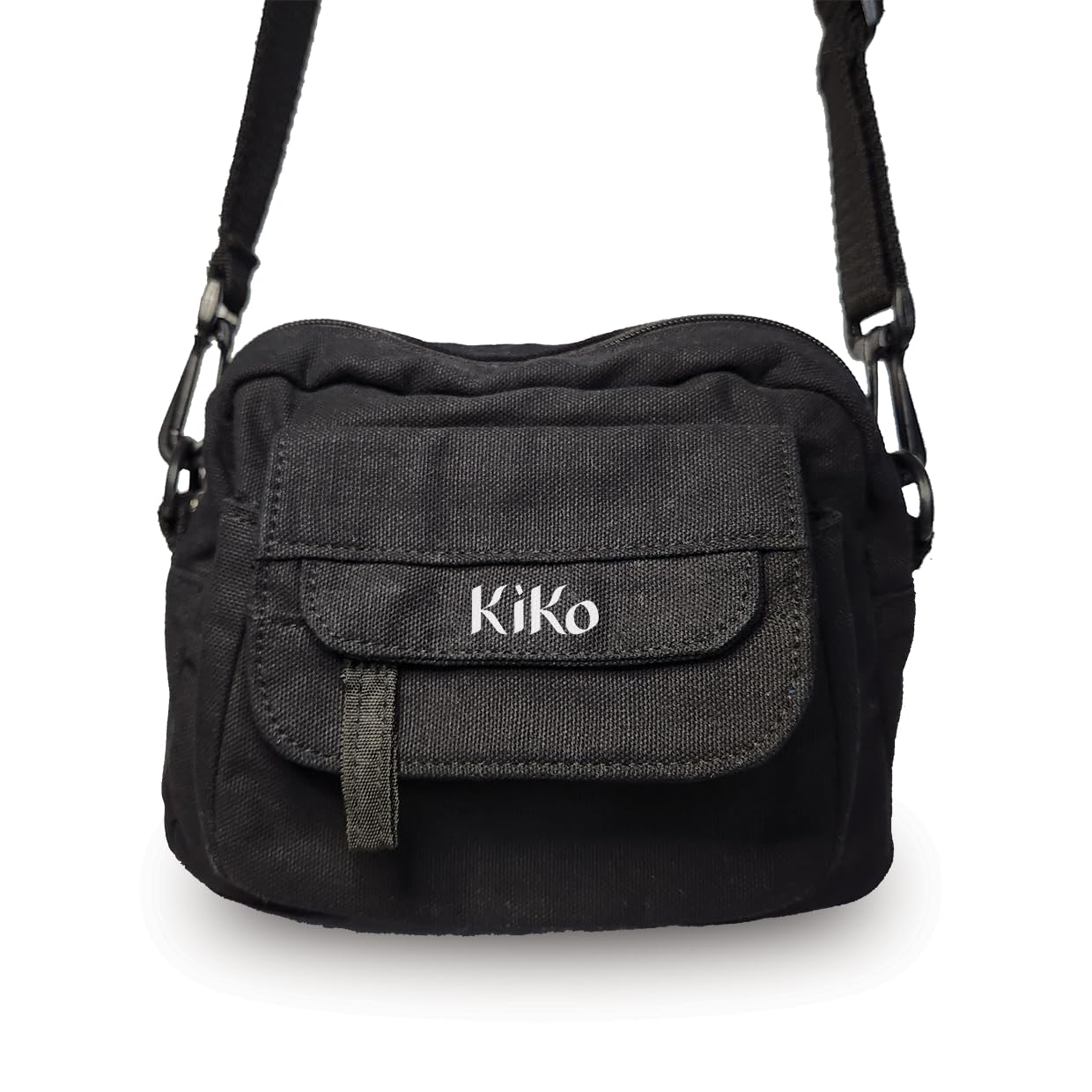 Everyday Sling Bag | Compact Cotton Crossbody Bag for College, Travel & Daily Use | 1 Main Compartment + 2 Outer Pockets | Adjustable Strap | Black | Unisex-image-42