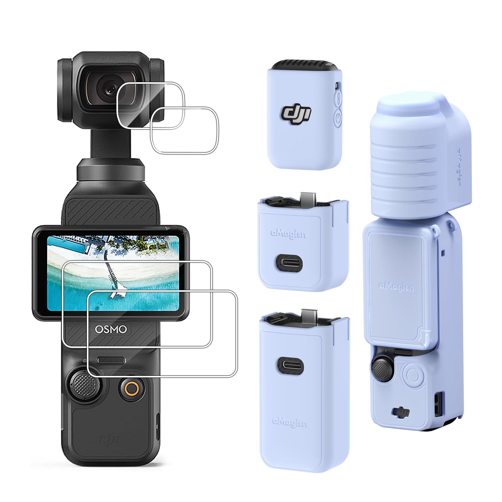 Screen Lens Protector Silicone Protective Case Cover for DJI Osmo Pocket 3 Accessories (Blue)