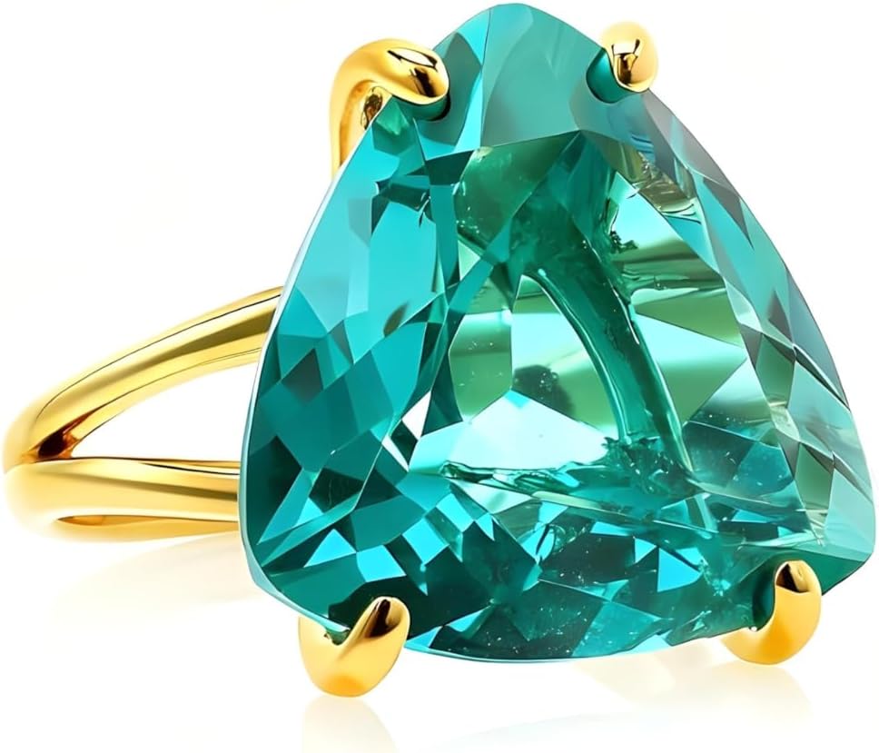 Gold Blue Tourmaline Ring - 14k Trilliant Cut Gemstone Statement Jewelry - October Birthstone for Women